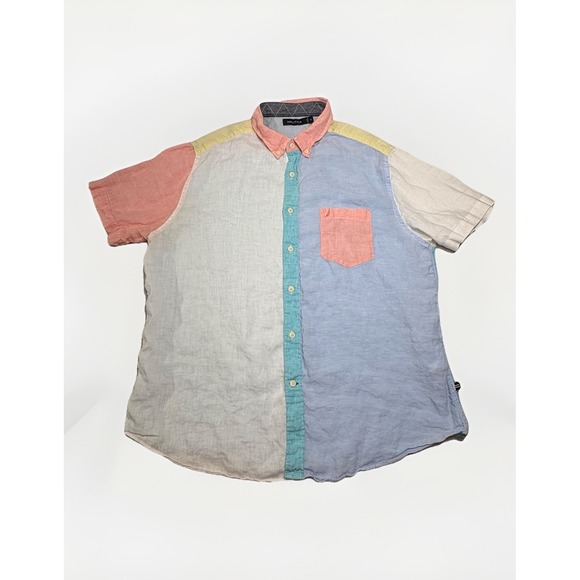 Nautica Other - Nautica 100% Linen Mens Size‎ XL Color Block Button Down Short Sleeve Multicolor